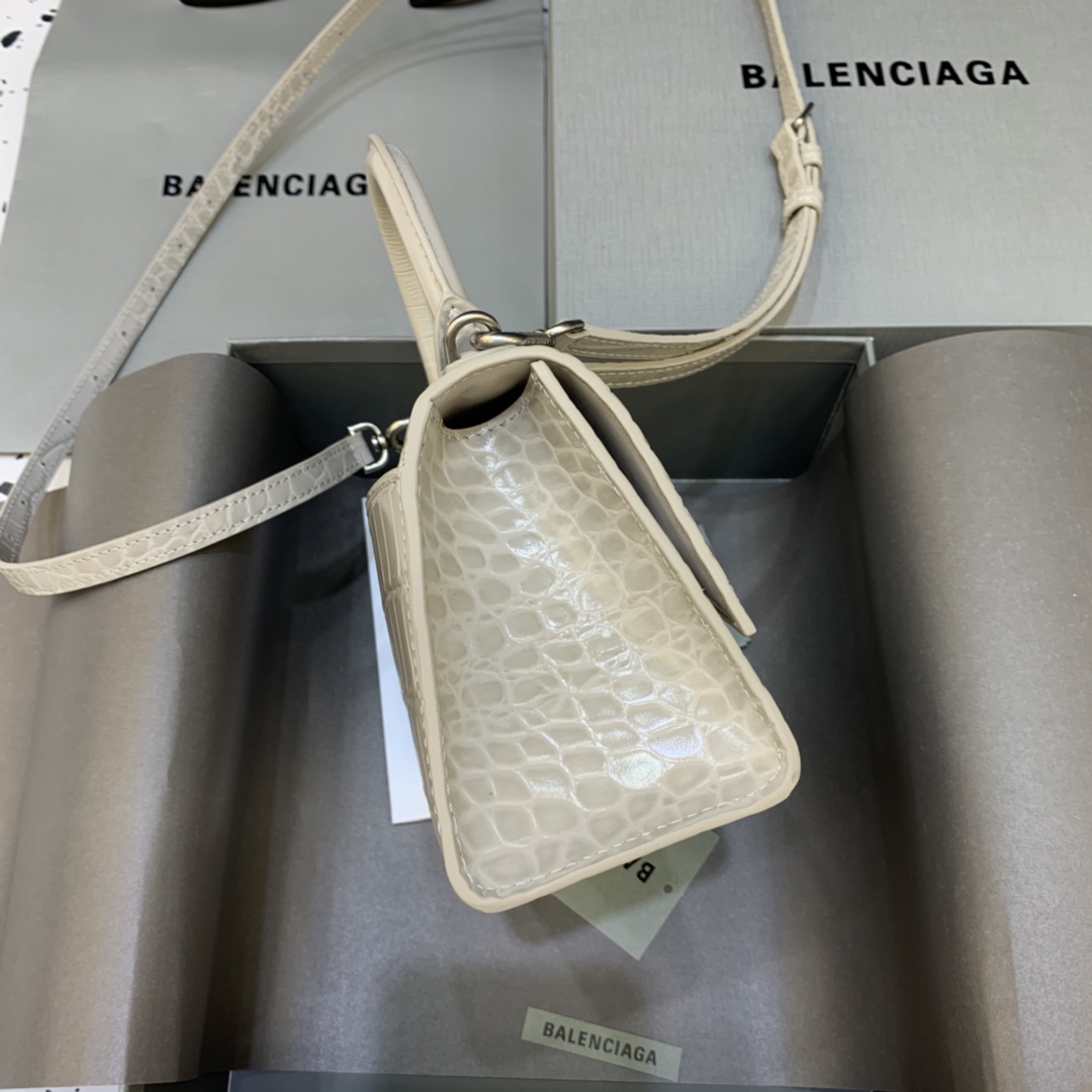 Balenciaga Hourglass XS Handbag Crocodile Embossed Shoulder Bag Light Gray